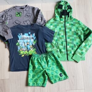 Minecraft 4 Piece Bundle Boys S Hoodie M Creeper Pixel Tee Sweatshirt Shorts